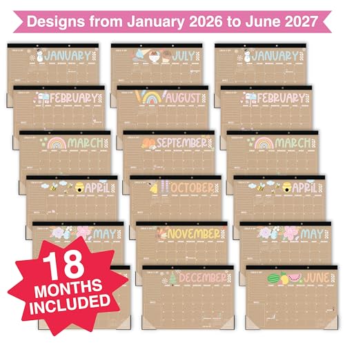 Image of Hadley Designs Large Teacher Desk Calendar 2026-2027 - Desktop Calendar 2026, 18-Month Academic Desk Calendars for School, Home & Office, Cute Classroom Must Haves, Back to School Teacher Gifts