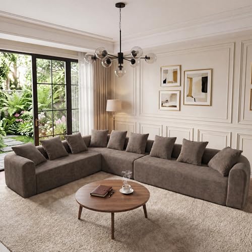 Image of Claiks 142 inch Cloud Boneless Couch, L-Shape Left Chaise, Light Grey