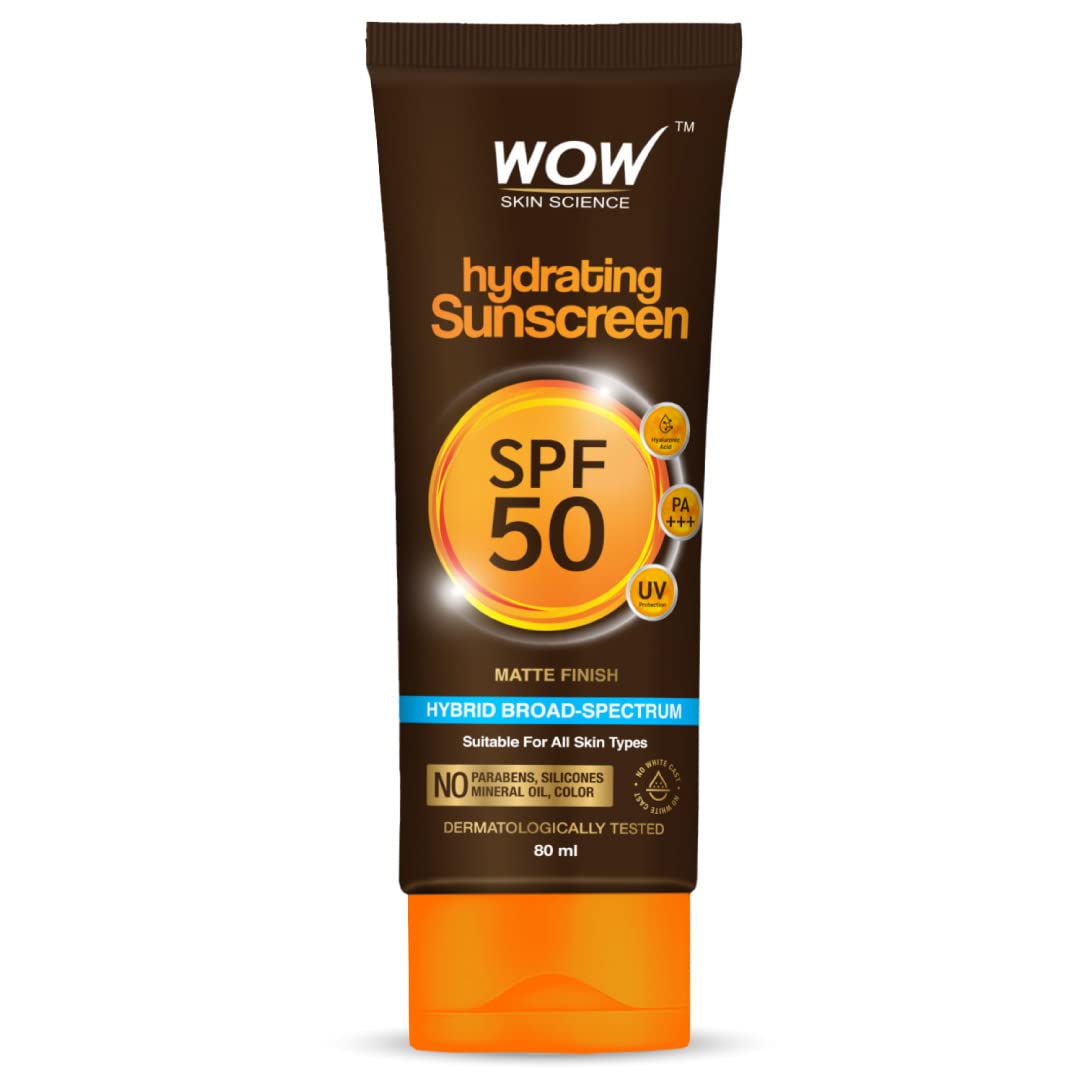WOW Skin Science Hydrating Sunscreen SPF50 PA+++ with Hyaluronic Acid and Aloe Vera Extract - Broad Spectrum Protection & Prevents Sunburn and Tanning - 80ml