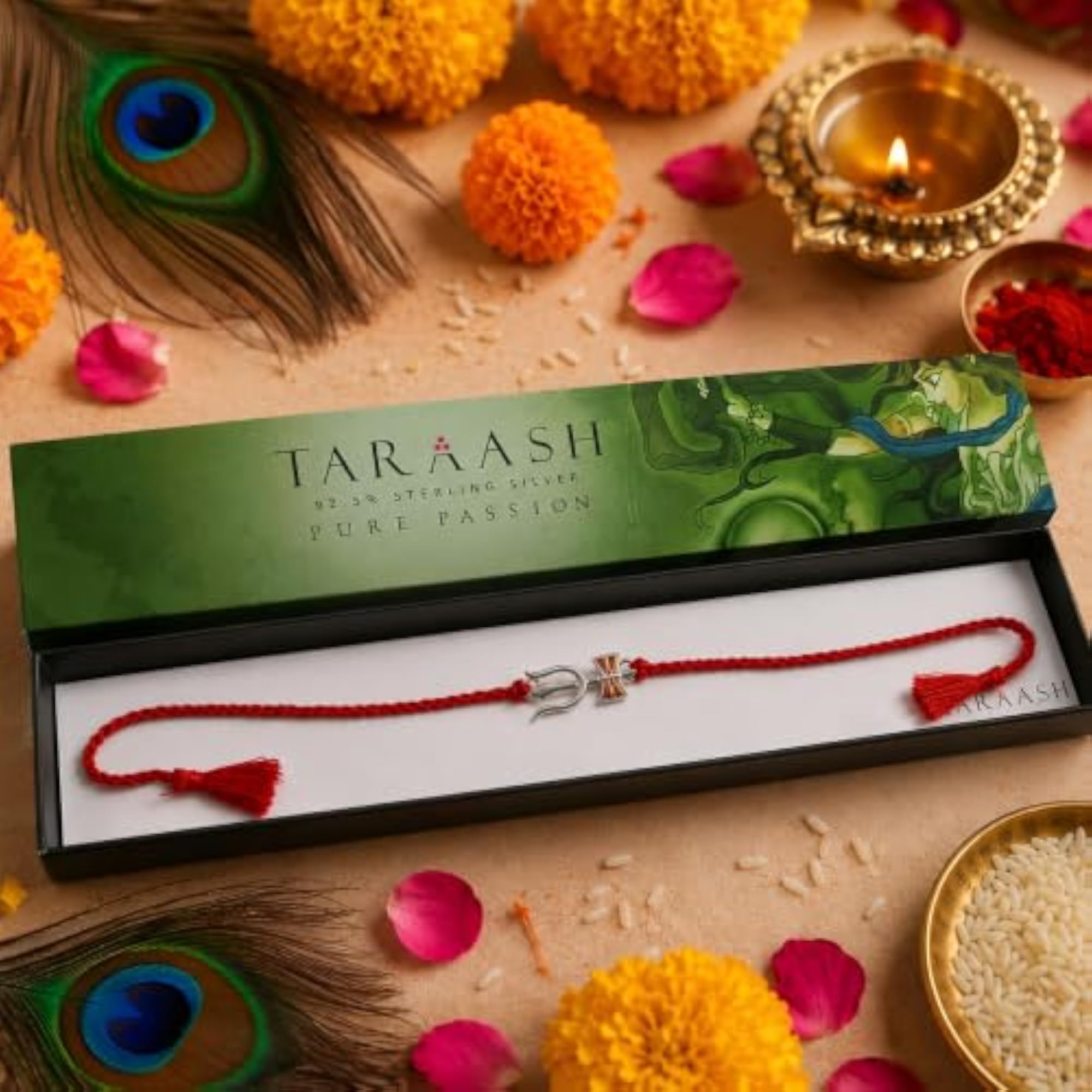 925 Sterling Silver Trishul Damru Rakhi for Brother