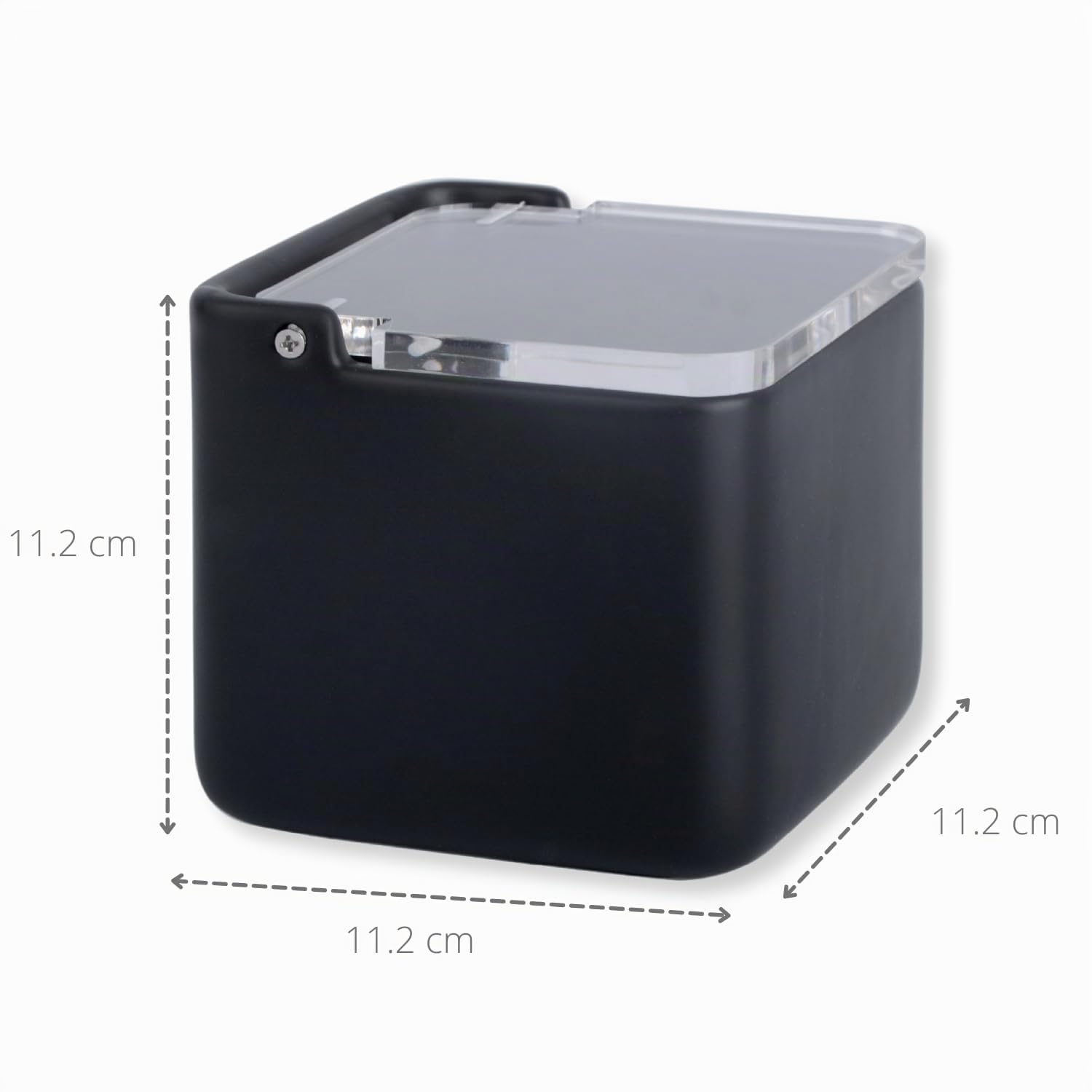 Porta sale grosso e fino, Barattoli sale per cucina o tavolo in ceramica con coperchio girevole in acrilico, Barattolo sale grosso e fino, Dimensioni 11,2 x 11,2 x 11,2 cm. Nero