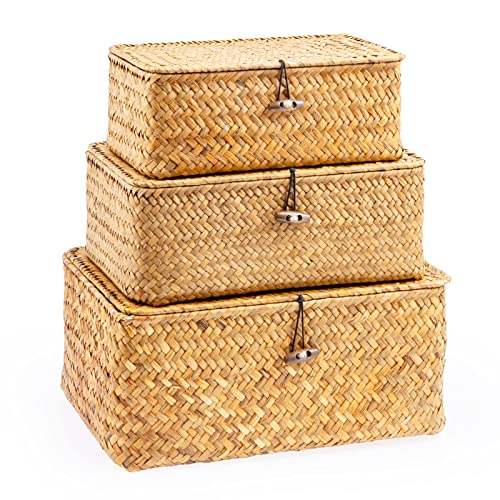 3 Stück Seegras Aufbewahrungskörbe, Rattan Gewebte Aufbewahrungsbox...