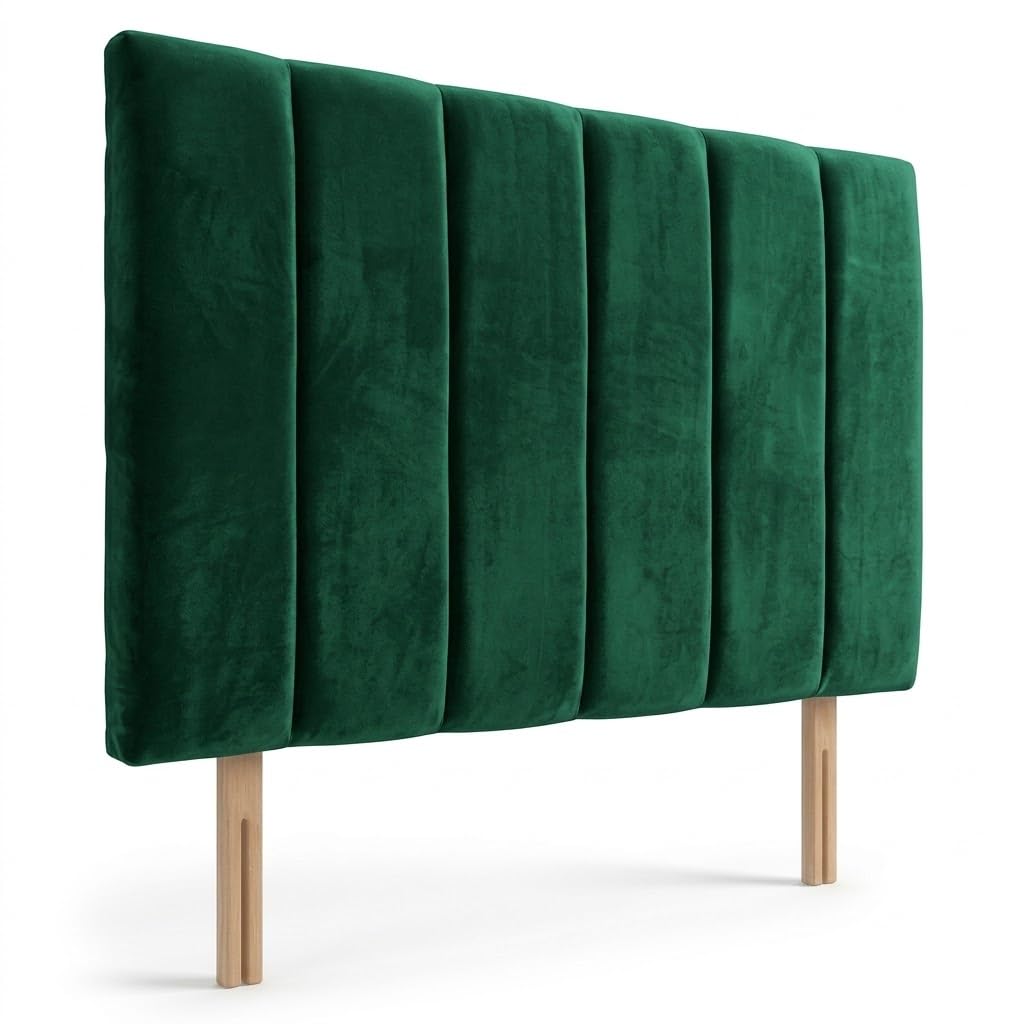 Luxury Velvet Upholstered Headboard for Divan Beds – 20-Inch Lined, Extra Padded Plush Headboard with Struts – Luxury Bedroom Furniture (green, 4ft 6inch Double) — image 1
