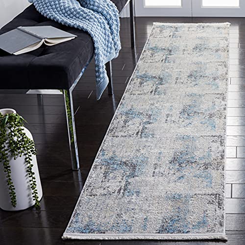 SAFAVIEH Dream Collection 2' x 8' Grey/Blue DRM422F Modern Abstract Premium Viscose Runner Rug