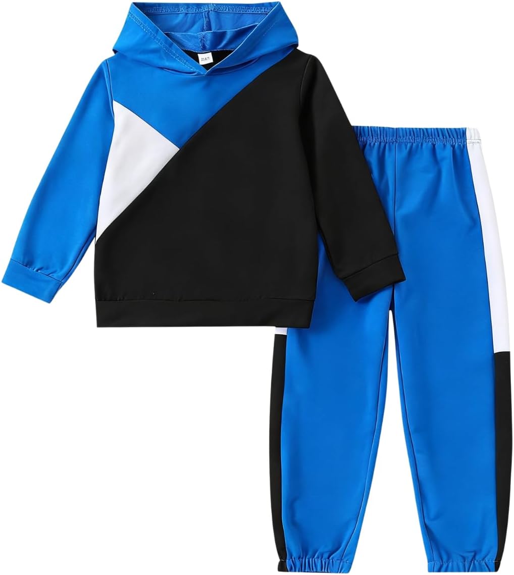 Afsmlys Boys Clothes 2pcs Tween Boy Color Block Hoodie + Pants Little Boys Fall Winter Outfits Set, 4-12 Years