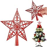 Puntale Per Albero Di Natale Stella 20cm – Topper per Albero di Natale Vintage Leggero e Infrangibile, Stella Effetto Glitter Senza Sporcare, Decorazione Classica Cima Albero (Rosso)