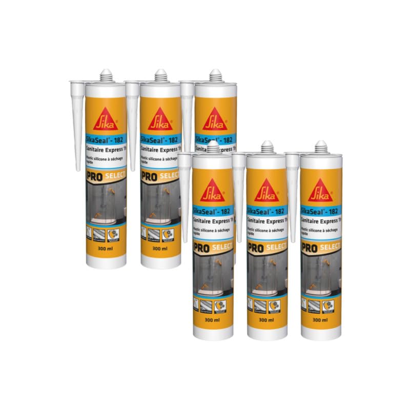 Lot de 6 mastics silicone à séchage rapide SIKA SikaSeal-182 Sanitaire Express 1h - Blanc - 300ml