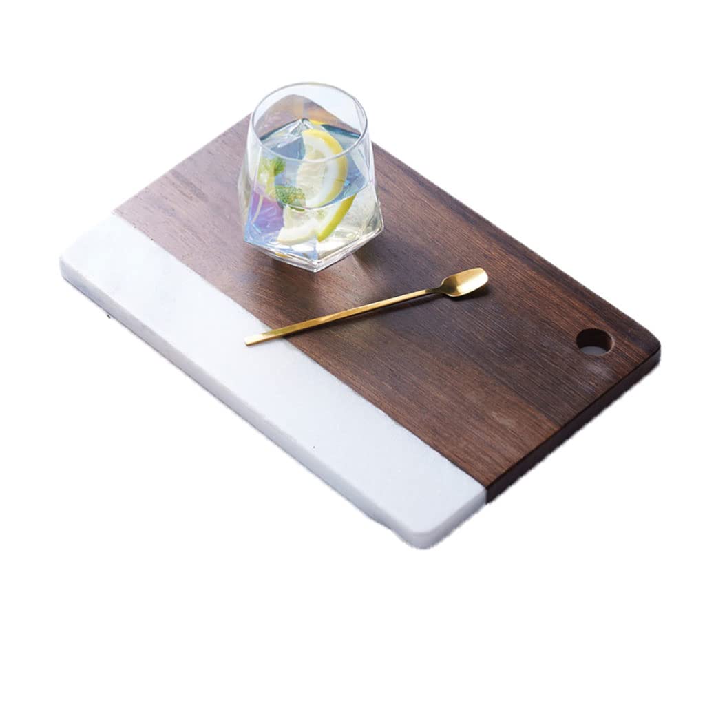 Planche à découper en marbre de qualité supérieure en bois massif et ardoise - Plateau de service rectangulaire blanc pour la cuisine et le divertissement