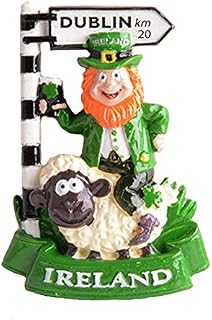Ireland Magnet with a Leprechaun on a Sheeps Back and Dublin Road Sign