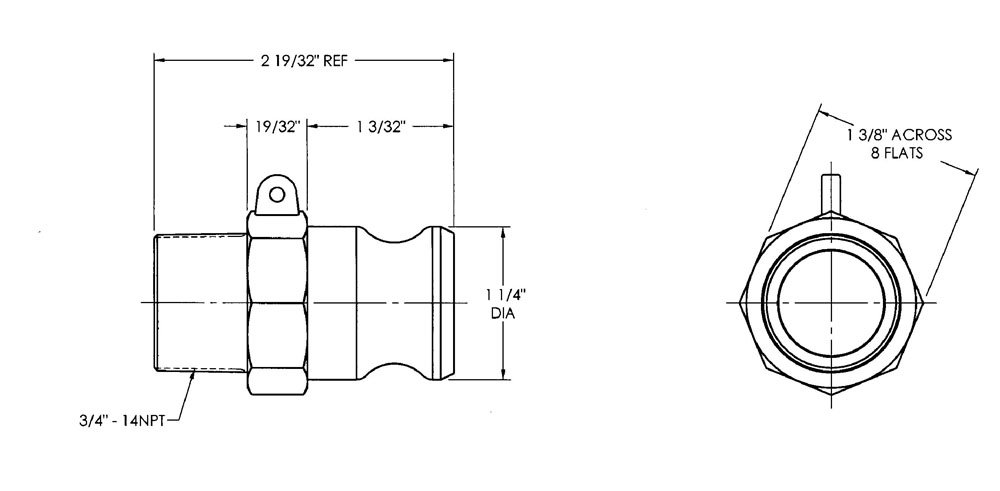 Dixon G600-F-AL A380 Global Tipo F Acoplamiento de manguera de leva y ranura, enchufe de 6 pulgadas x 6 pulgadas NPT macho
