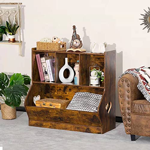 Lerliuo Kids Toy Storage Organizer, Children Small Bookcase And Bookshelf, Toddler 4 Cubby Toy Storage Cabinet, Toy Shelf For Playroom, Bedroom, Living Room, Nursery, School 29.53'' H (Brown) #TOP3