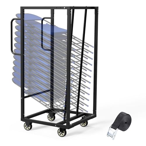 Folding Chair Cart, Folding Chair Dolly With Angle Stacking And 300LBS Capacity For 16 Folding Chair Sturdy Construction Chair Storage Cart With 4Inch Rubber Wheels Easy To Move And Space Optimization