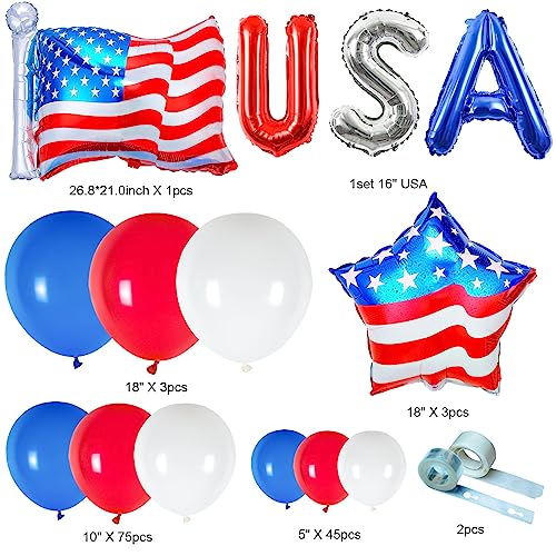 Patriotic Day Balloon Garland Kit, 18" 10" 5" Red Blue White Balloons Usa Banner Star Flag Patriotic Balloons Decorations For 4Th Of July Decorations Independence Day Memorial Day Party Supplies #TOP3