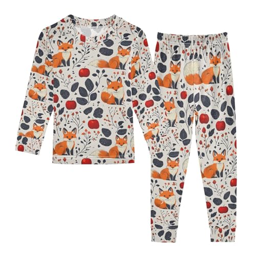 ALAZA Fox Fruit Leaf Pajamas Long Sleeve Sleepwear 2-Piece Pajama Set