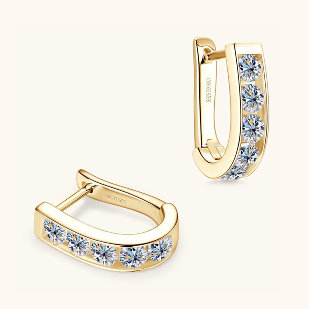 Sterling Silver U-Shaped Hoop Earrings Latch Back for Women, 0.5ct D-color, VVS1 Clarity Round Cut Diamond, Romantic Present for Girlfriend's Birthday or Engagement - Image 8