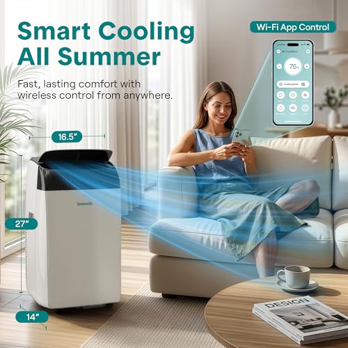 Image of SereneLife 12,000 BTU Portable Air Conditioner with Dehumidifier, Heat, & Fan | Wi-Fi Enabled Portable AC Unit for Wide Area Climate Control | Compact Standing Air Conditioner with Window Kit