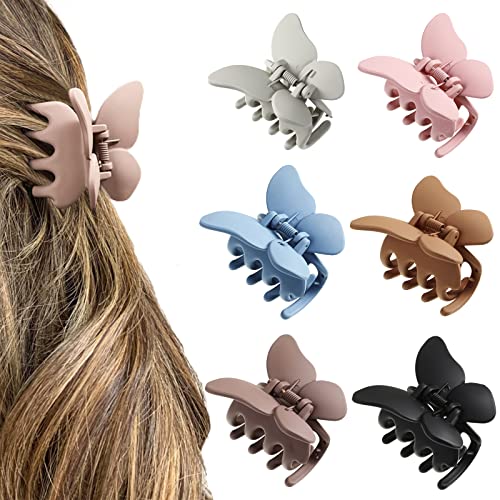 6Pcs Butterfly Hair Claw Clip - 2 Inch Butterfly Claw Hair Clips For Women Girls Small Nonslip Butterfly Jaw Clips For Thick Hair And Strong Hold Hair (Solid Color(Blue+Black+White+Brown+Fan+Coffee) #TOP11