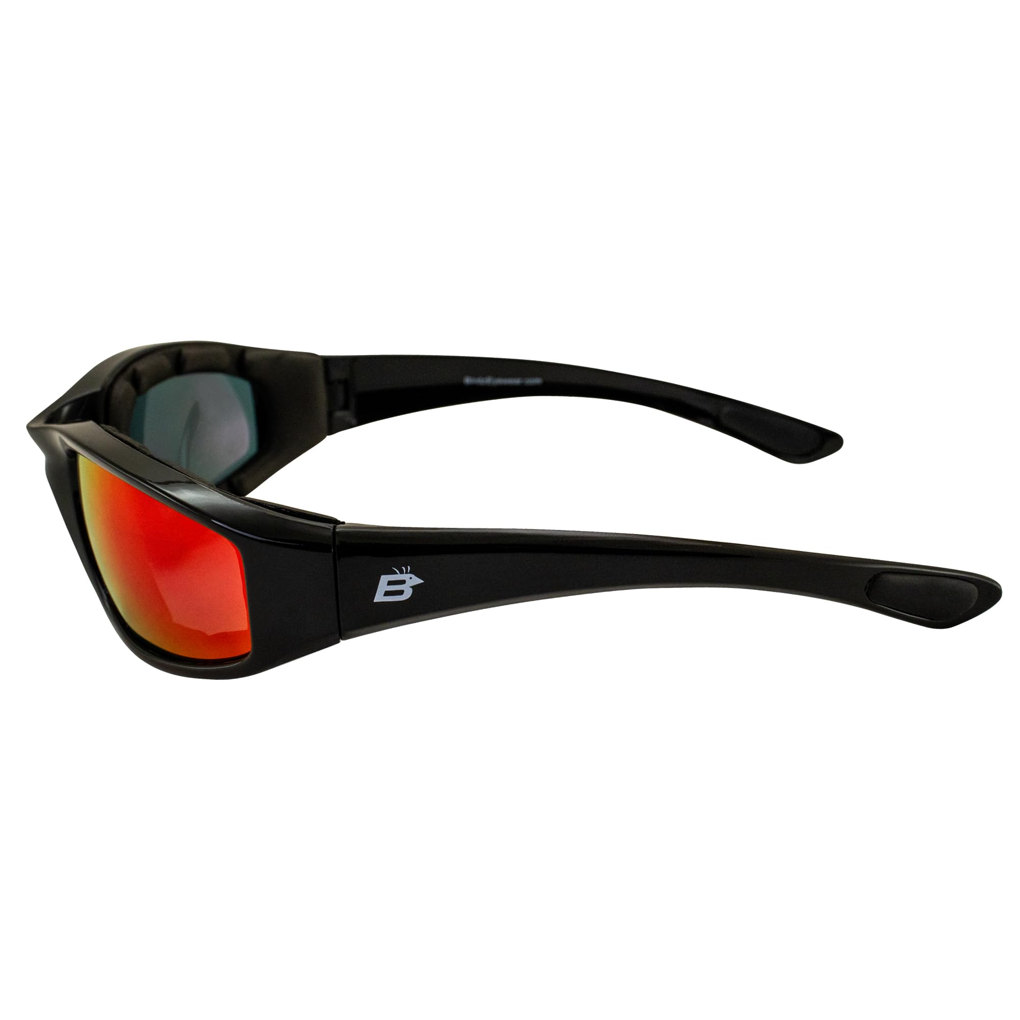 Birdz Occhiali orientol imbottiti per la guida in moto occhiali da sole montature nere lucide lenti riflettenti G-Tech rosse
