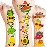 96PCS Fruit Pre-Cut Temporary Tattoos for Kids - Summer Themed Birthday Party Supplies, Cute Lemon, Orange, Strawberry, Watermelon Stickers, Fun Party Favors, School Prizes