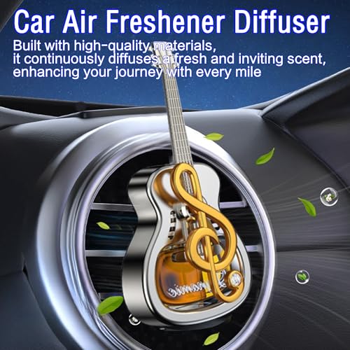 Image of 2025 Guitar Car Air Freshener Diffuser Vent Clip Perfume Mini Portable Diffuser Automobile Dashboard Decoration Automobile Air Conditioner Decoration(no perfume) (golden, medium,Without perfume)
