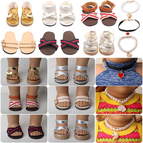 Shih Tzu 9 Set 18 inch Doll Shoes American Girl Doll Accessories 6 Pairs of Shoes + 3 Necklaces Suitable for American Girl Doll Sandals or Slippers and Accessories - Thumbnail 6