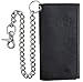 RFID Blocking Mens Tri-fold Long Style Cowhide Leather Steel Chain Wallet,Black