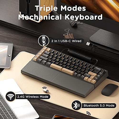 Image of RK ROYAL KLUDGE S70 Ergonomic Split Keyboard, Linear Creamy Switch Black | Wireless RGB Mechanical Keyboard with Bluetooth /2.4G /Wired, 75% Hot Swappable Gaming w /Fixed Wrist Rest, PBT Keycaps, Win /Mac
