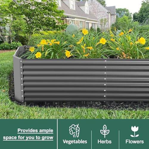 Image of Land Guard 8x4x2 ft Galvanized Raised Garden Bed Kit, Galvanized Planter Raised Garden Boxes Outdoor, Large Metal Raised Garden Beds for Vegetables(Grey)