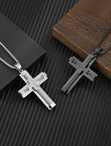 YL Cross Necklace for Men 316L Stainless Steel Jesus Christ Pendant Jewelry Rolo Chain for 20/22/24/26/28''4