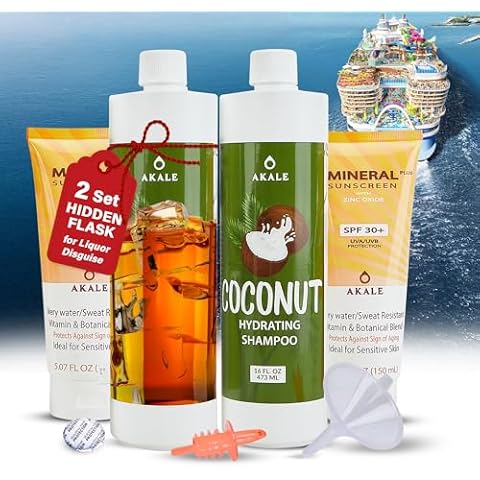 Hidden Flask shampoo & Sunscreen, Cruise Alcohol Smuggling Kit, Flasks for Liquor Disguise, Smuggle Your Booze Anywhere with Discretion -By AKALE, 1,246 ML Cover