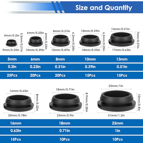 Image of smseace 130Pcs Rubber Plugs for Round Holes Set - 8 Sizes (1 inch, 3 /4 inch, 5 /8 inch, 1 /2 inch, 3 /8 inch, 5 /16 inch, 1 /4 inch, 1 /5 inch) - Versatile Assorted Rubber Plugs for Furniture, Office, and Kitchen