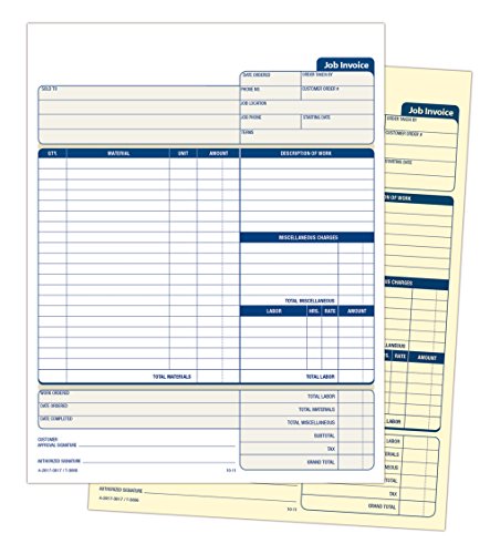 adams job invoice forms 2-part carbonless for service and repair billing 100 individual sets per pack nc2817 white 8-12 x 11inches