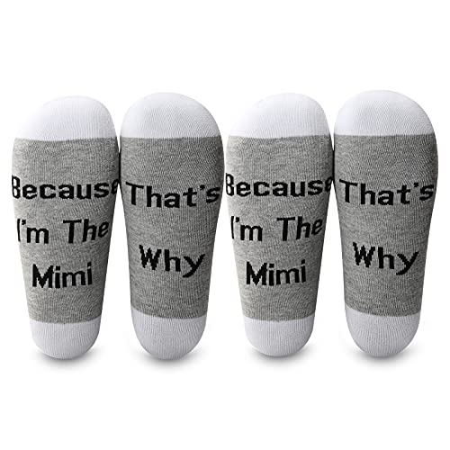 Image of LEVLO Mother's Day Because I'm The Mimi That's Why Socks Mother Birthday Gifts (2 Pairs-Mid Calf-Mimi)