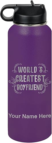 Miniatura 61 de LaserGram Botella de agua personalizada, World's Greatest Boyfriend, acero inoxidable de doble pared aislada al vacío con popote superior, regalo