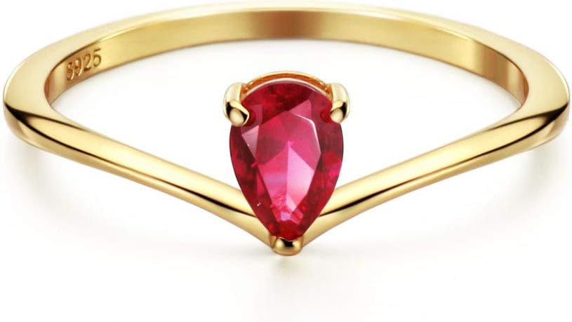 Michooyel 18K Gold Ruby Rings Simple Pear Cut Solitaire Rings Promise Ring