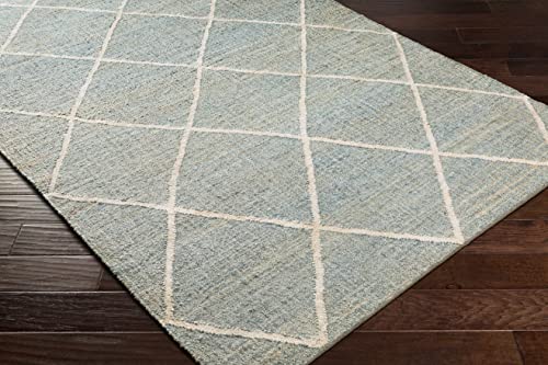 Hauteloom Ravenna Jute Living Room, Bedroom Area Rug - Geometric Diamond Lattice Trellis - Bohemian Transitional Modern Coastal Farmhouse - Medium Gray, Beige, Pale Blue, Blue, Cream - 2' x 3'