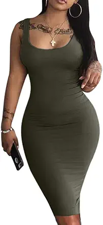 LAGSHIAN Women's Sexy Bodycon Tank Dress Sleeveless Basic Midi Club Dresses