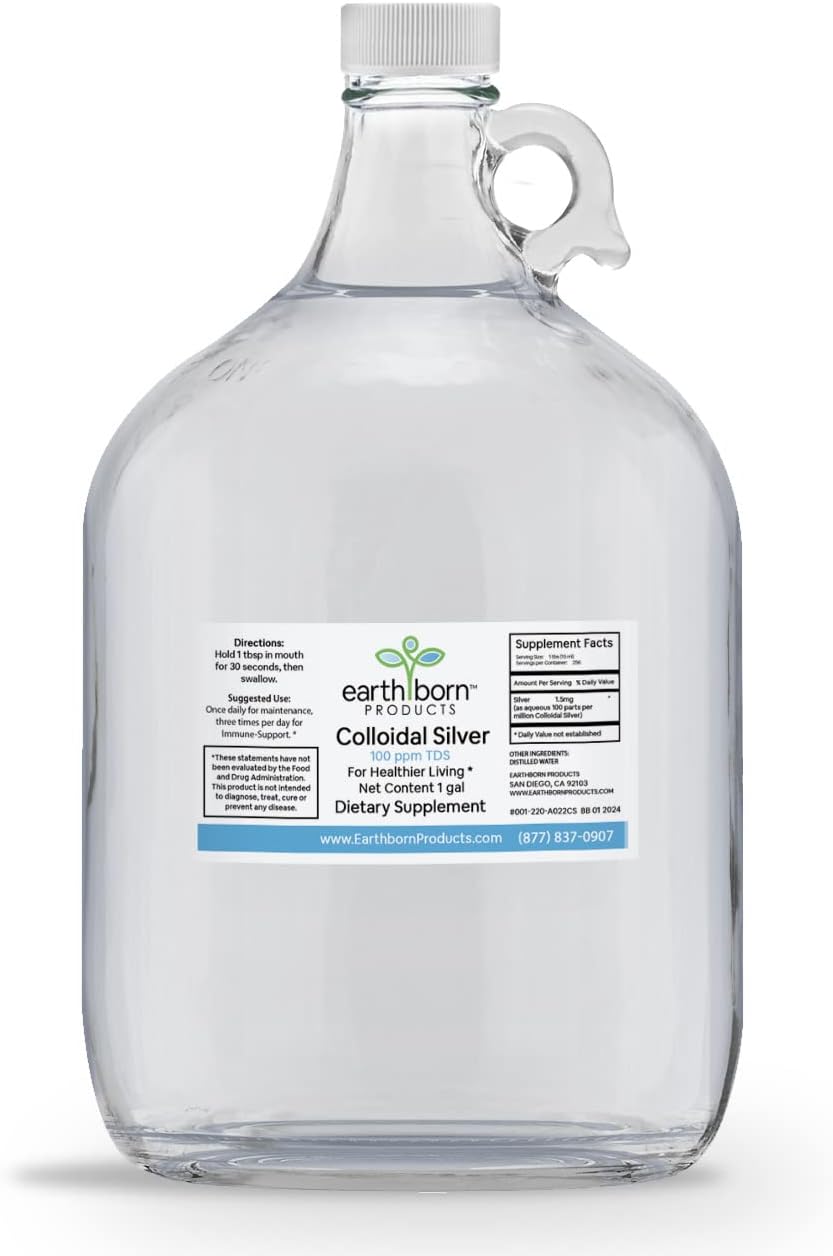 EARTHBORN PRODUCTS Monatomic Colloidal Silver, 100 ppm, Immune Support - 1 Gallon Bottle