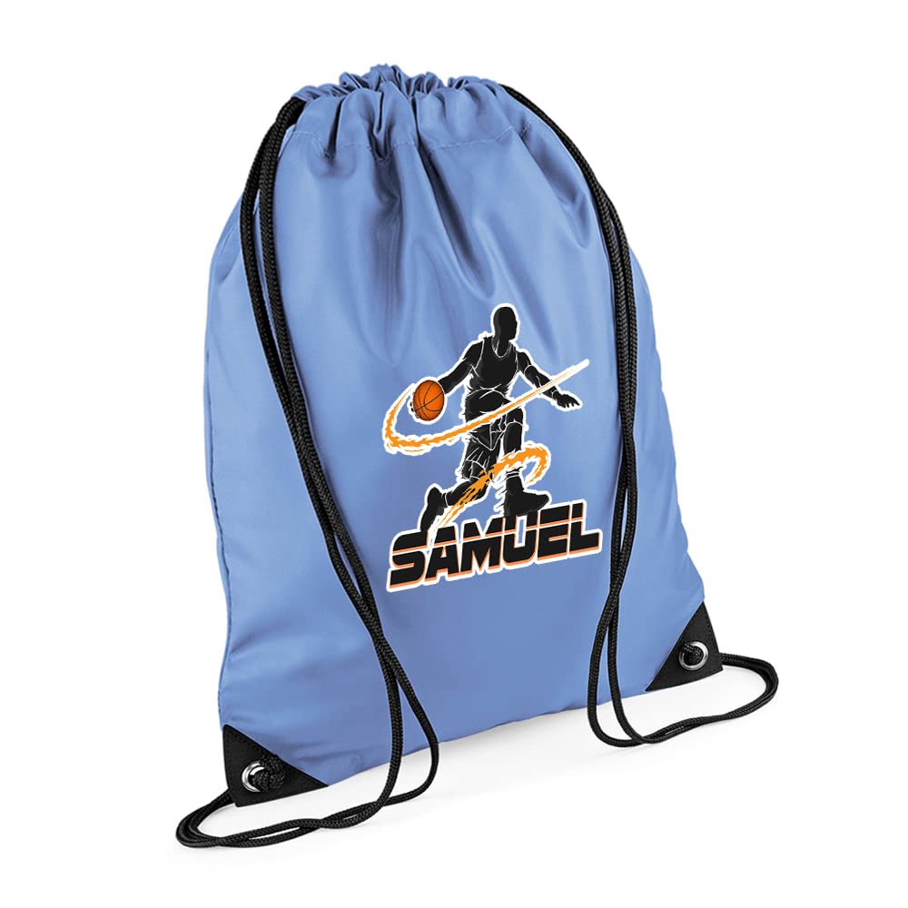 Personalised Basketball Player ANY NAME Sports Lover Gift for Men, Boy, Friend, Birthday present Drawstring Bag, PE Gym Kit Swimming, Sport Rucksack. (Laser Blue) — image 1