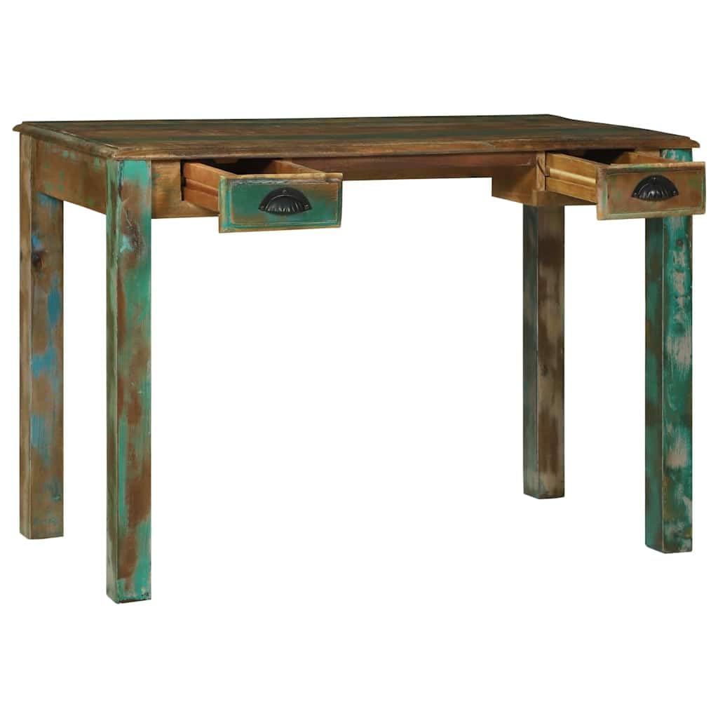 Escritorio rústico marrón de madera maciza reciclada, 112 x 55 x 76 cm, con 2 cajones, duradero escritorio para ordenador para oficina en casa, estudio, almacenamiento práctico