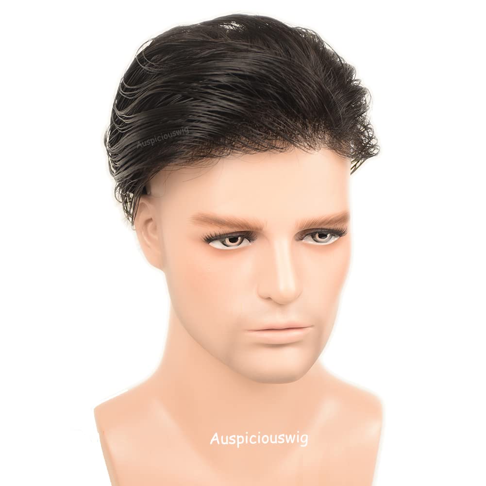 Human Hair Men's Toupee Sistema di sostituzione dei capelli per la pelle sottile per uomo (6x8 inch, Natural Colour)