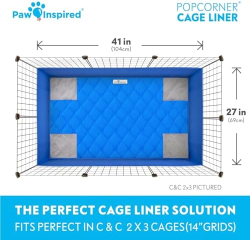 Paw Inspired Guinea Pig Cage Liners | Washable Fleece Bedding or Pet Bed Mat for Small Animals | Super Absorbent Pee Pad with Reinforced Corners and Waterproof Bottom (Blue, C&C 2x3) — view 3