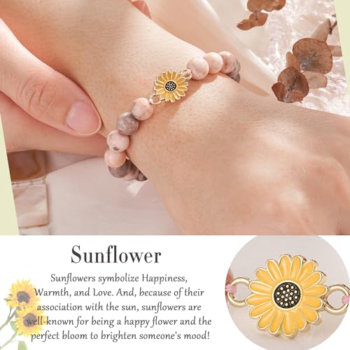 Seyaa Easter Gifts Sunflower Natural Stone Bracelet Gifts for Teen/Girls with Quotes Card2