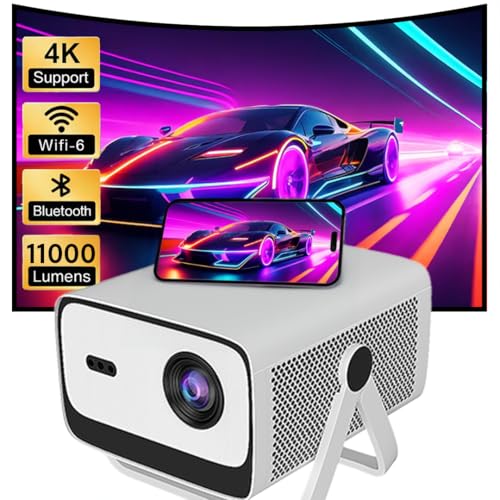 Image of HINISO Mini Projector for Home, Native 1080p Full HD with 4K Support, 11000 Lumens Portable Projector with Auto Focus and Adjustable Stand, WiFi 6, Bluetooth, Android 13