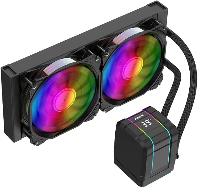 ALSEYE M240 Plus CPU Liquid Cooler, Temperature Displayed ARGB AIO CPU Water Cooler with 240mm Radiator & Dual 120mm ARGB PWM Fans, Support Intel AMD, LGA1700 Compatible