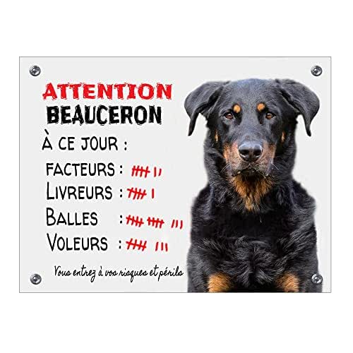 Plaque Attention au Chien race Beauceron monte la garde main image 1
