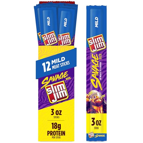 Slim Jim Savage Smoked Meat Sticks, Mild Flavor, 6g Protein Per Serving, 3.0 oz. (12 Count)