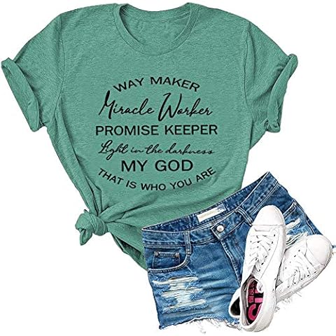 Dauocie Womens Way Maker Miracle Worker Promise Keeper Light in The Darkness Christian Print T Shirt Cover