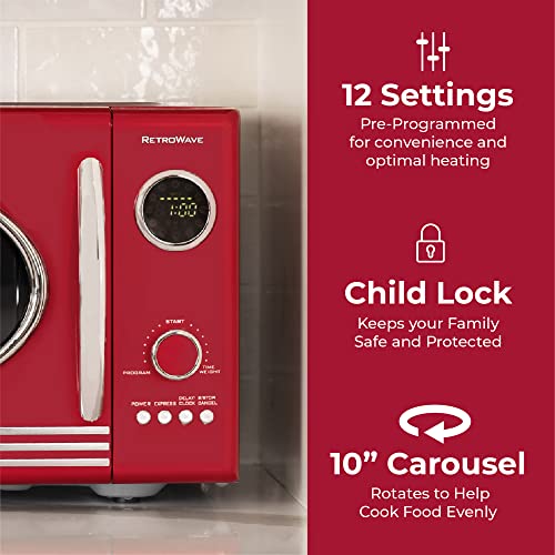 Nostalgia Retro 12-Cup Programmable Coffee Maker With LED Display, Automatic Shut-Off & Keep Warm, Pause-And-Serve Function, Red & Retro Countertop Microwave Oven - Large 800-Watt - 0.9 cu ft - Image 7