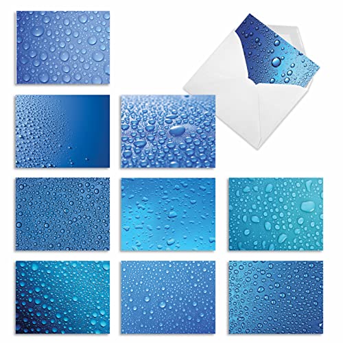 10 'Bead It' Thank You Note Cards With Envelopes 4 X 5.12 Inch, Assorted Cards Featuring Water Droplets On A Blue Background, All Occasion Stationery For Weddings, Baby Showers, Birthdays M2119 #TOP27